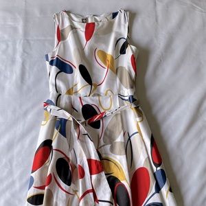 Ann Klein fit & flare dress, size 8.  White with abstract design